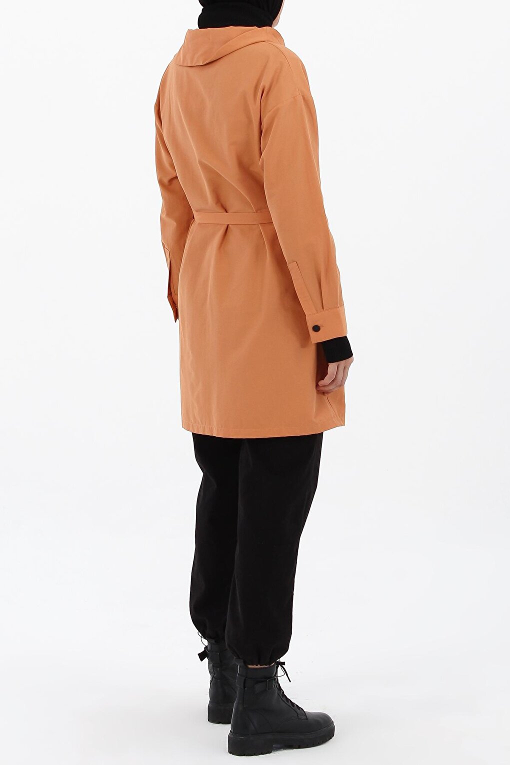 Orange Decal Collar Detailed Belted Tunic