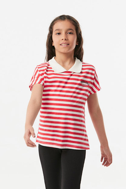 Striped Polo Neck Girls' T-Shirt