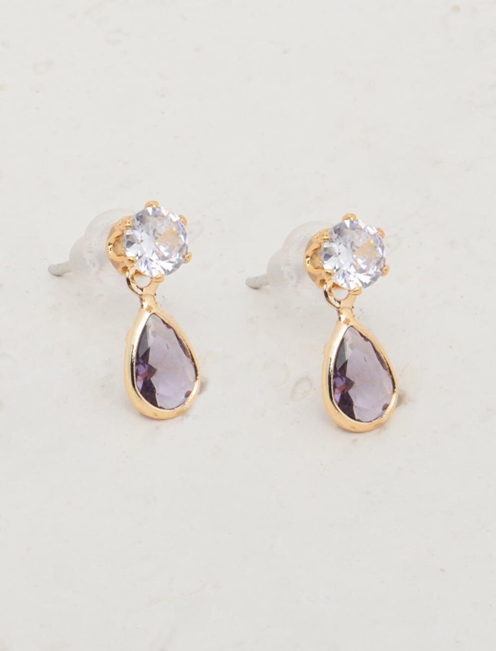 Purple Crystal Stone Drop Earrings