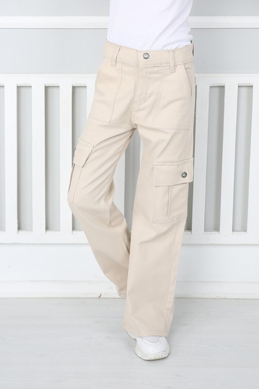 Girl's Flare Leg Linen Cargo Pants