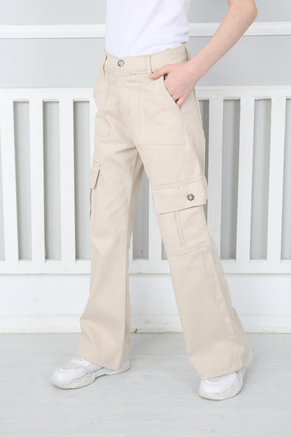 Girl's Flare Leg Linen Cargo Pants