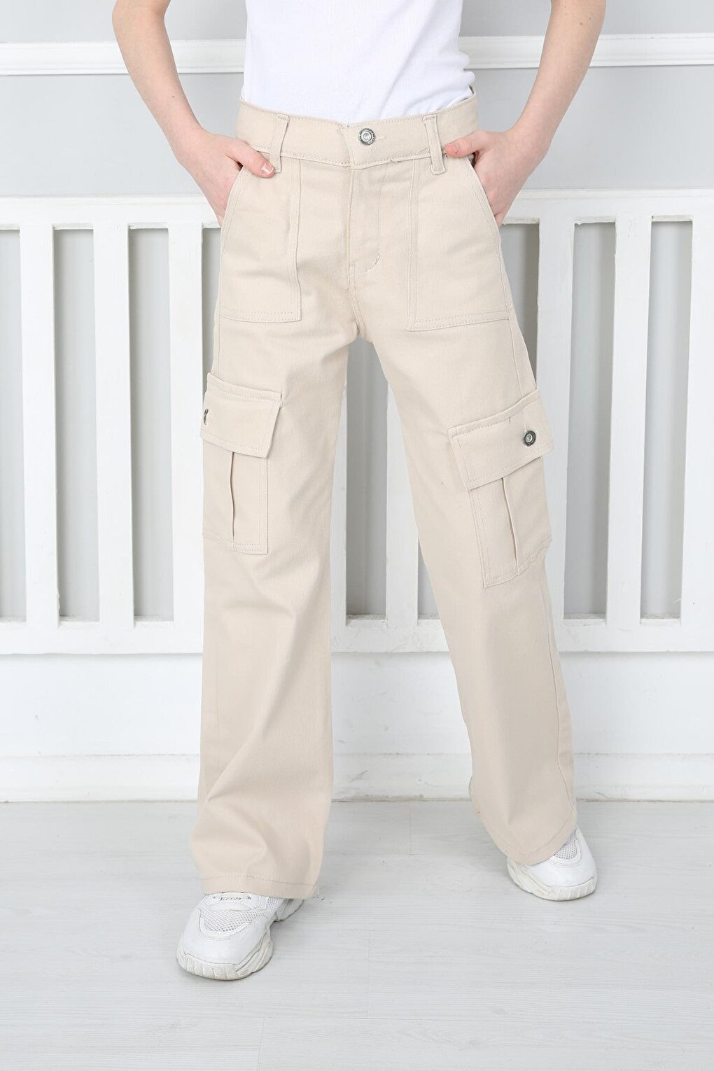 Girl's Flare Leg Linen Cargo Pants