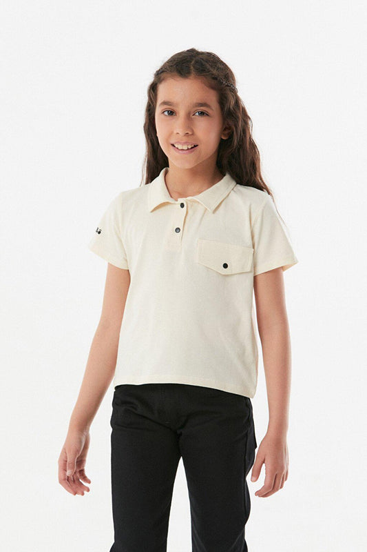 Polo Neck Girl's T-Shirt with Pocket Detail