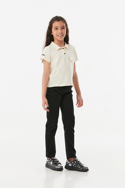 Polo Neck Girl's T-Shirt with Pocket Detail