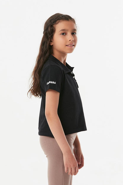 Polo Neck Girl's T-Shirt with Pocket Detail