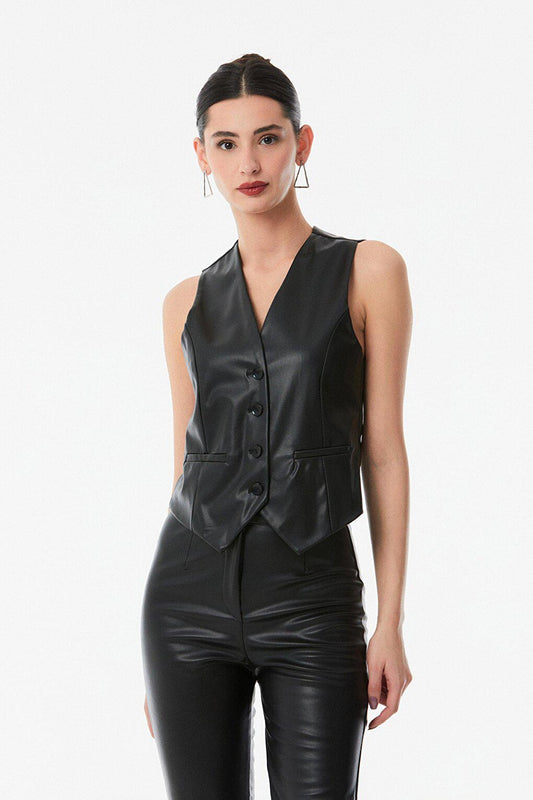 Classic Vest with Faux Leather Pocket Detail