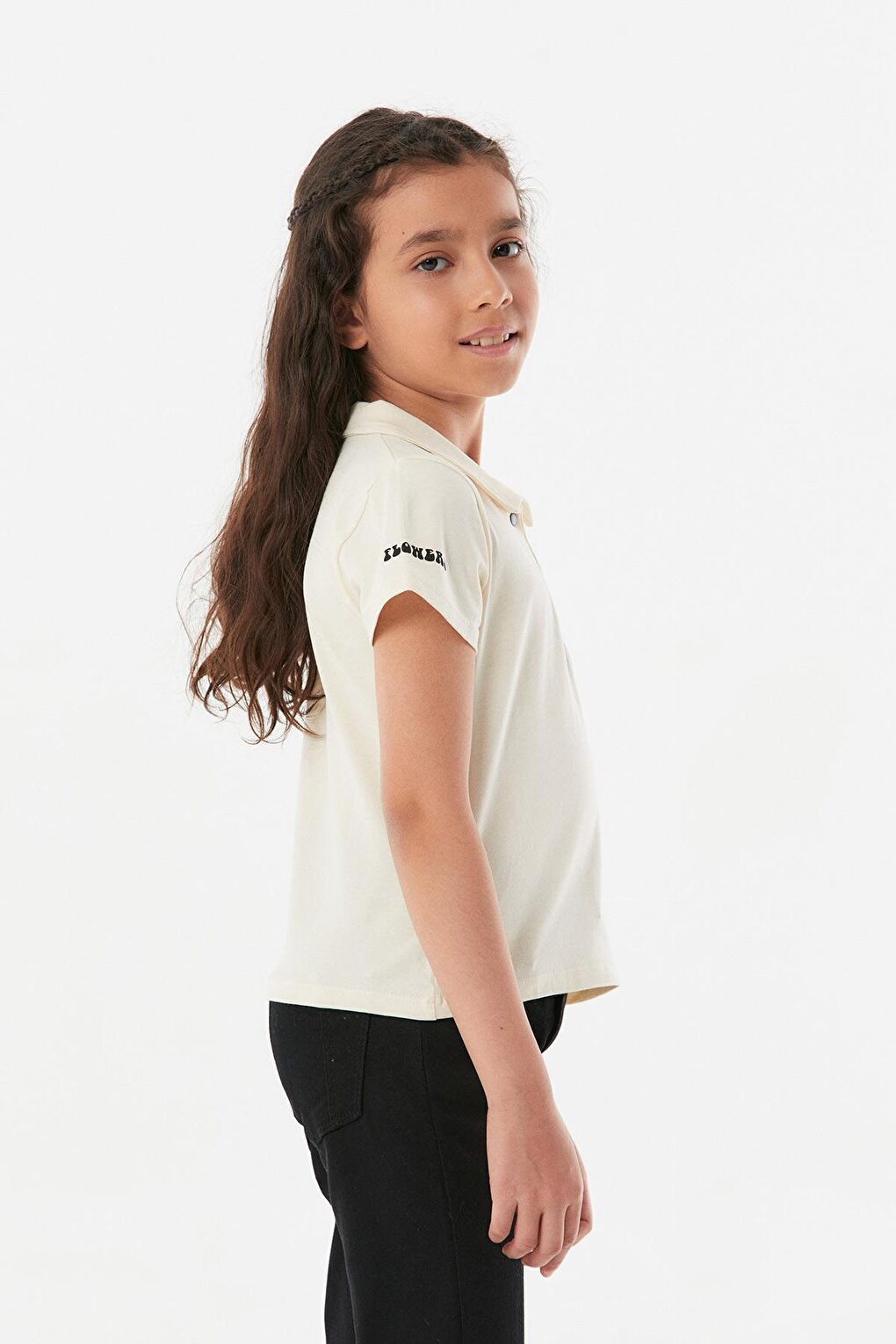 Polo Neck Girl's T-Shirt with Pocket Detail