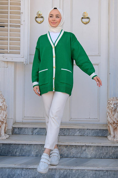 Women's Knitwear Cardigan with Pockets Emerald Green