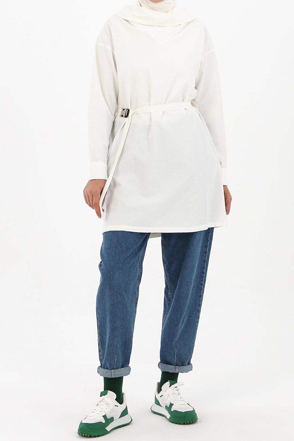 Ecru Degaje Collar Detailed Belted Tunic