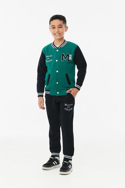 Embroidered High Collar Boys' College Tracksuit