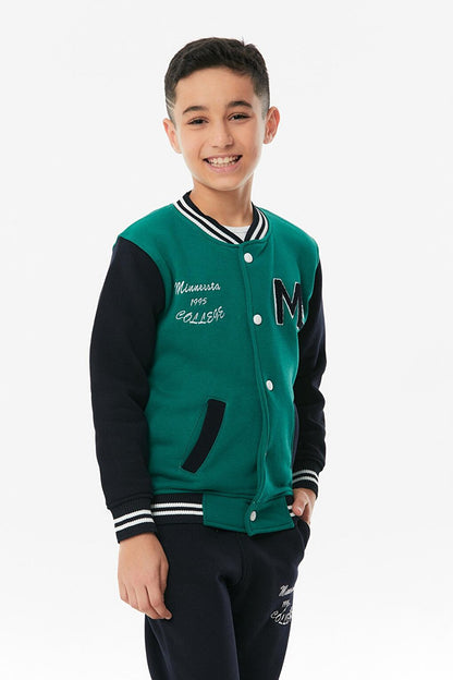 Embroidered High Collar Boys' College Tracksuit