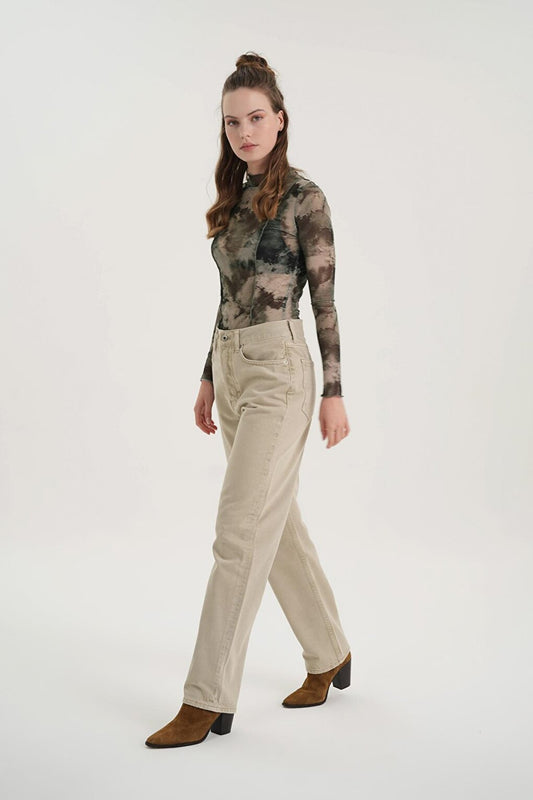 Diana Beige Color High Waist Dad Straight Fit Jean Trousers C 4517-061