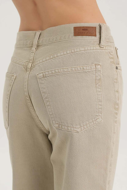 Diana Beige Color High Waist Dad Straight Fit Jean Trousers C 4517-061