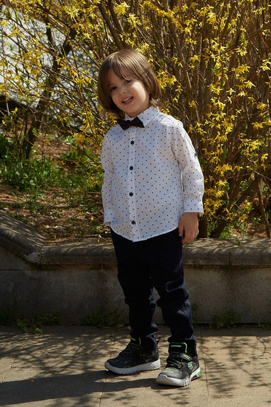 Printed Sleeve Foldable Bow Tie Boy's Shirt