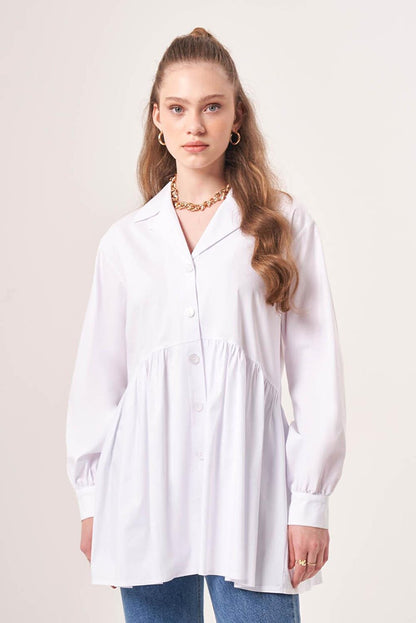 Ecru Shirt with Gathered Waist