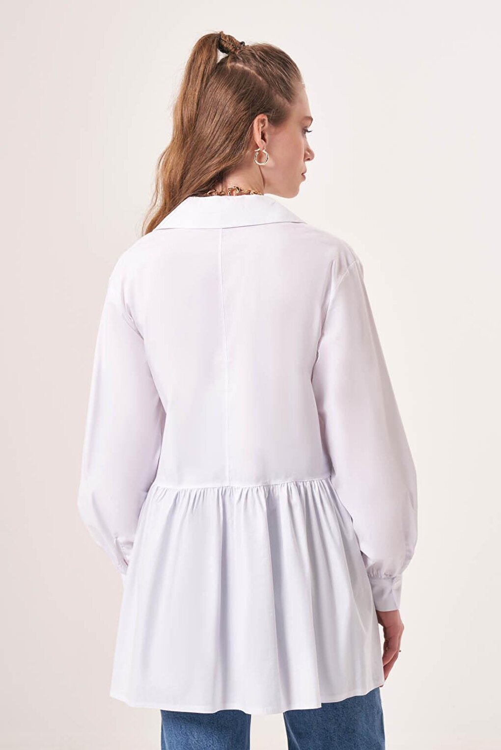 Ecru Shirt with Gathered Waist