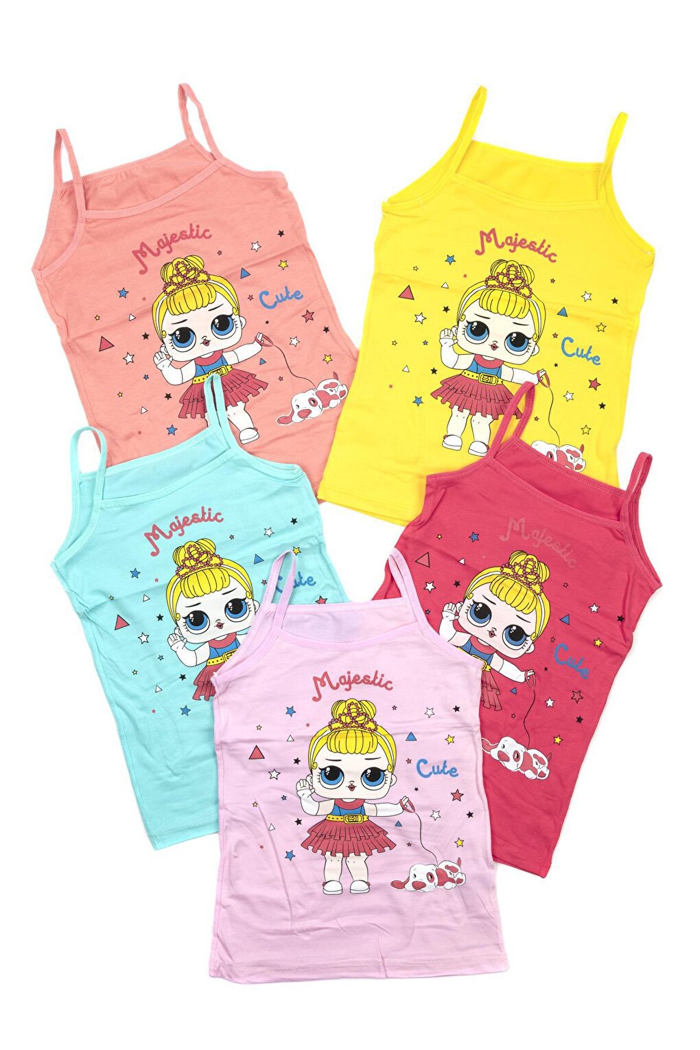 Girl's Undershirt with Rope Strap Printed 5-Piece Lycra