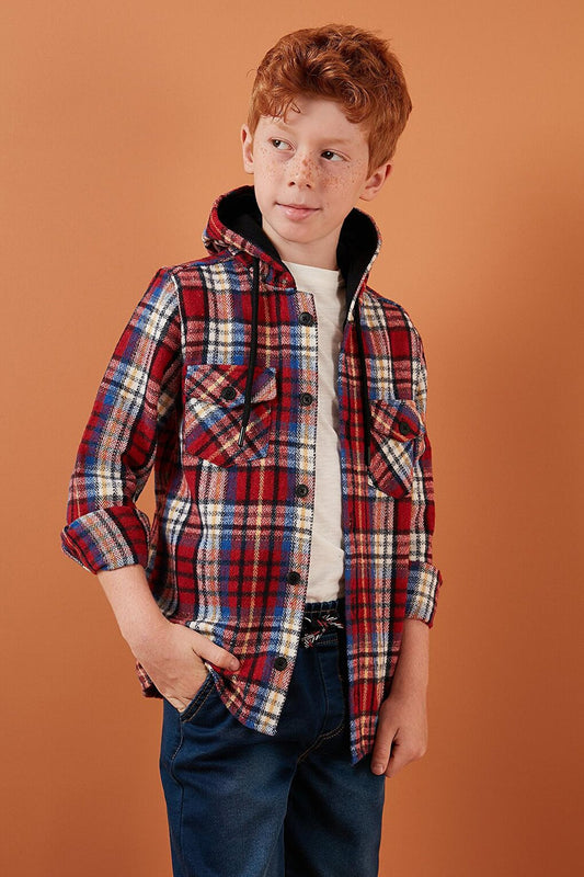 Plaid Hooded Winter Lumberjack Shirt with Pockets CF24W81779