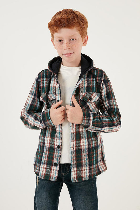 Plaid Hooded Winter Lumberjack Shirt with Pockets CF24W81779