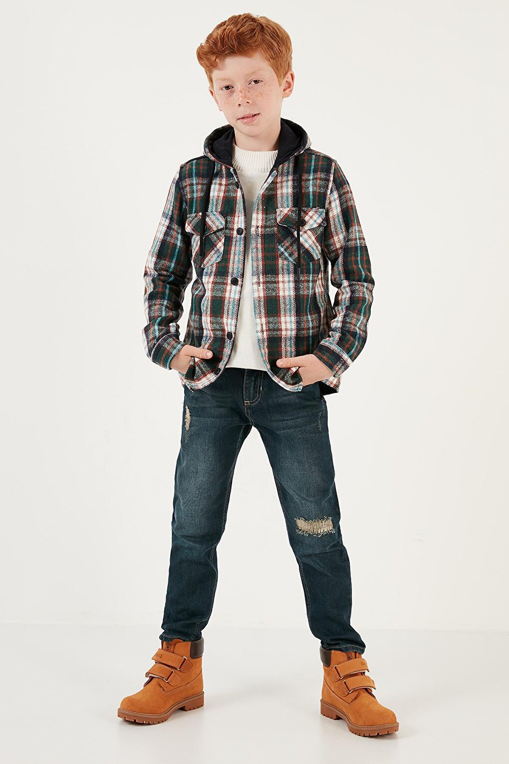 Plaid Hooded Winter Lumberjack Shirt with Pockets CF24W81779