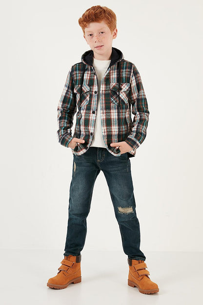 Plaid Hooded Winter Lumberjack Shirt with Pockets CF24W81779