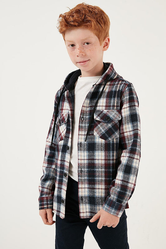 Plaid Hooded Winter Lumberjack Shirt with Pockets CF24W81779