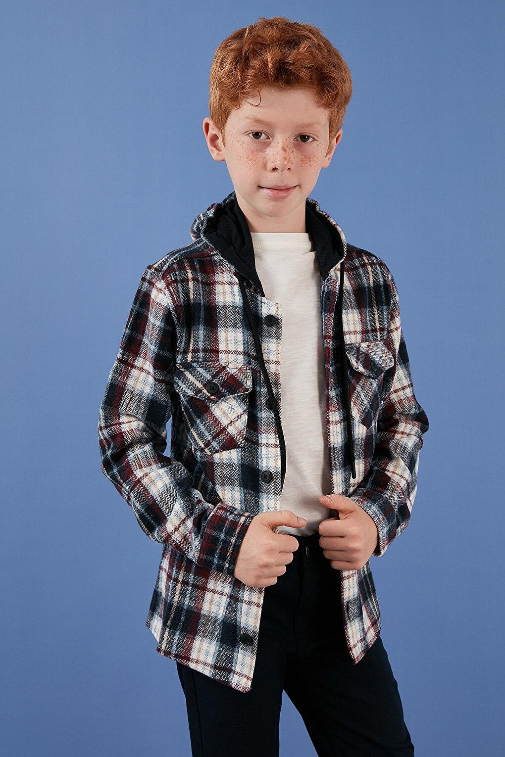 Plaid Hooded Winter Lumberjack Shirt with Pockets CF24W81779