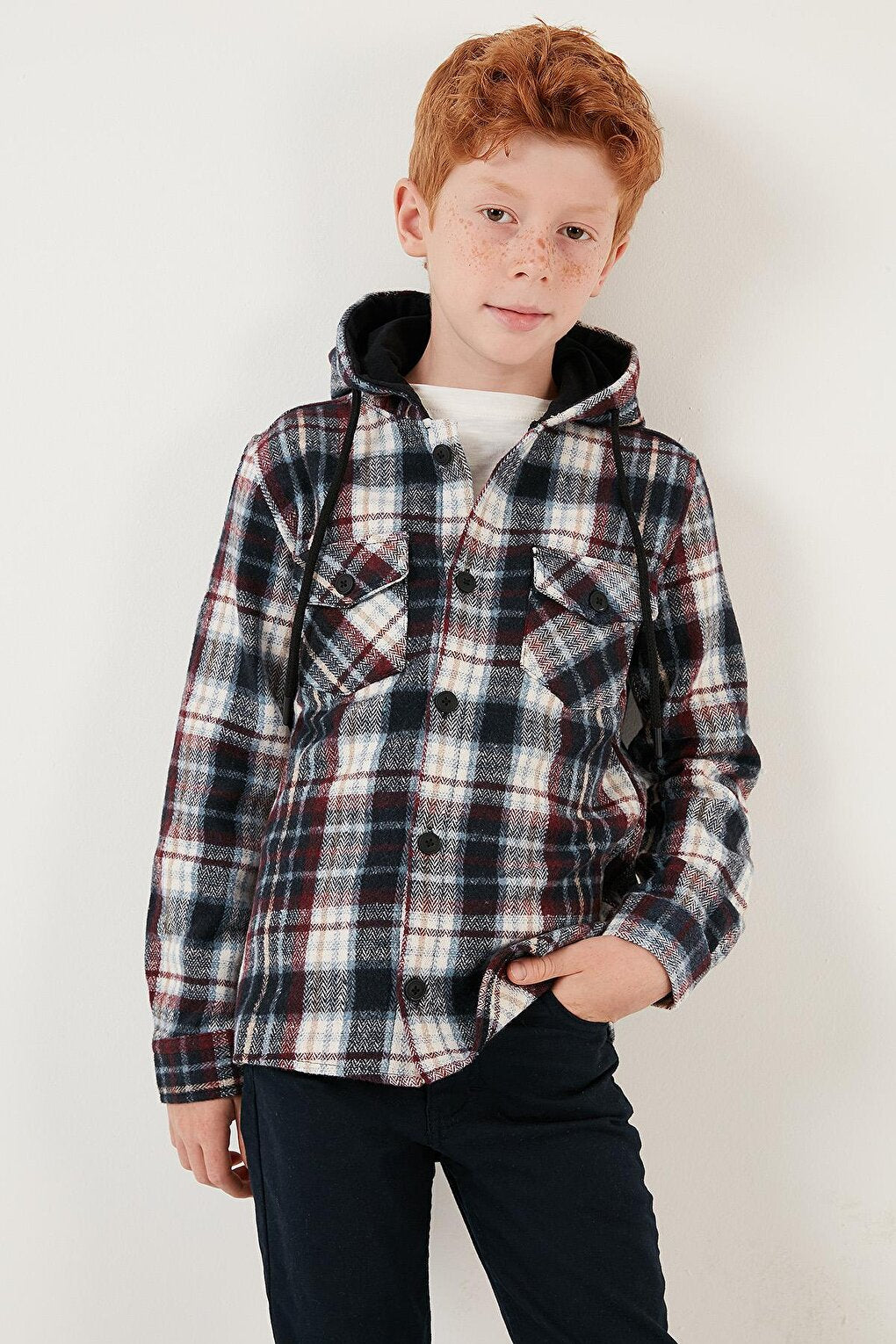 Plaid Hooded Winter Lumberjack Shirt with Pockets CF24W81779