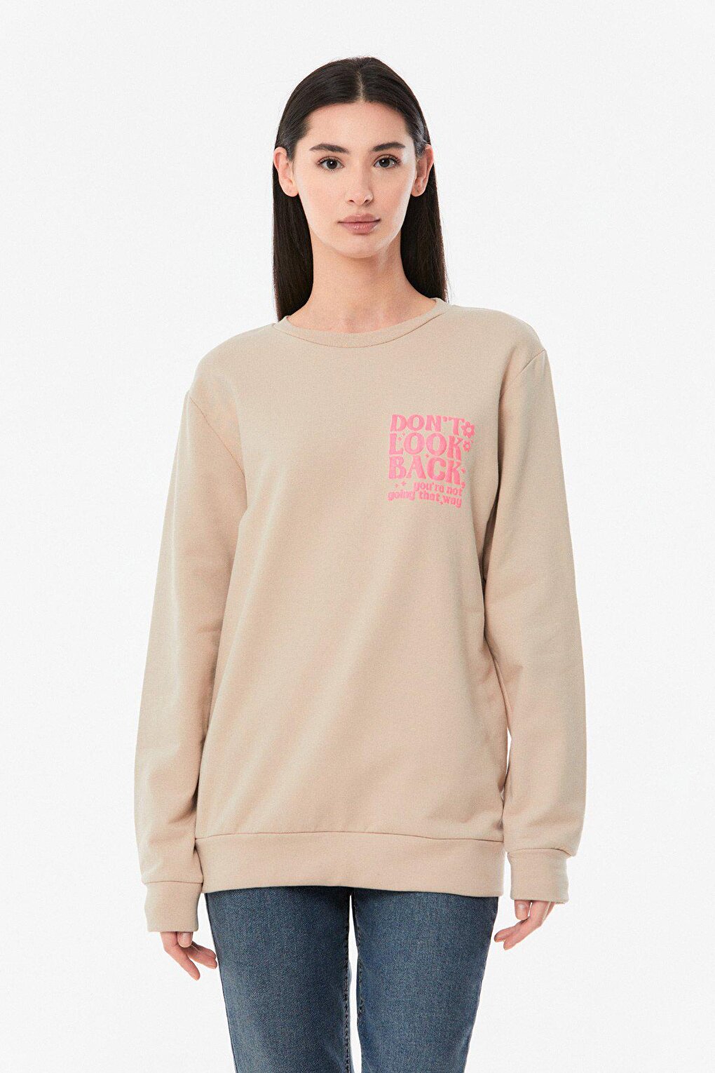 Printed Crew Neck Girl's Sweatshirt