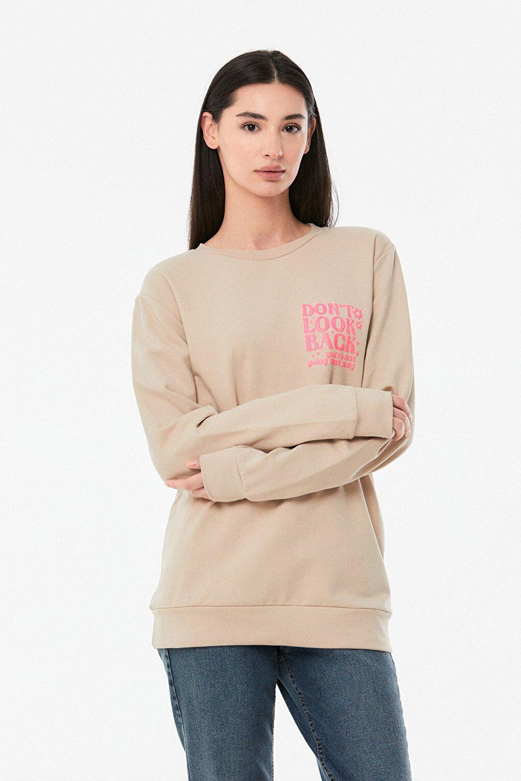 Printed Crew Neck Girl's Sweatshirt