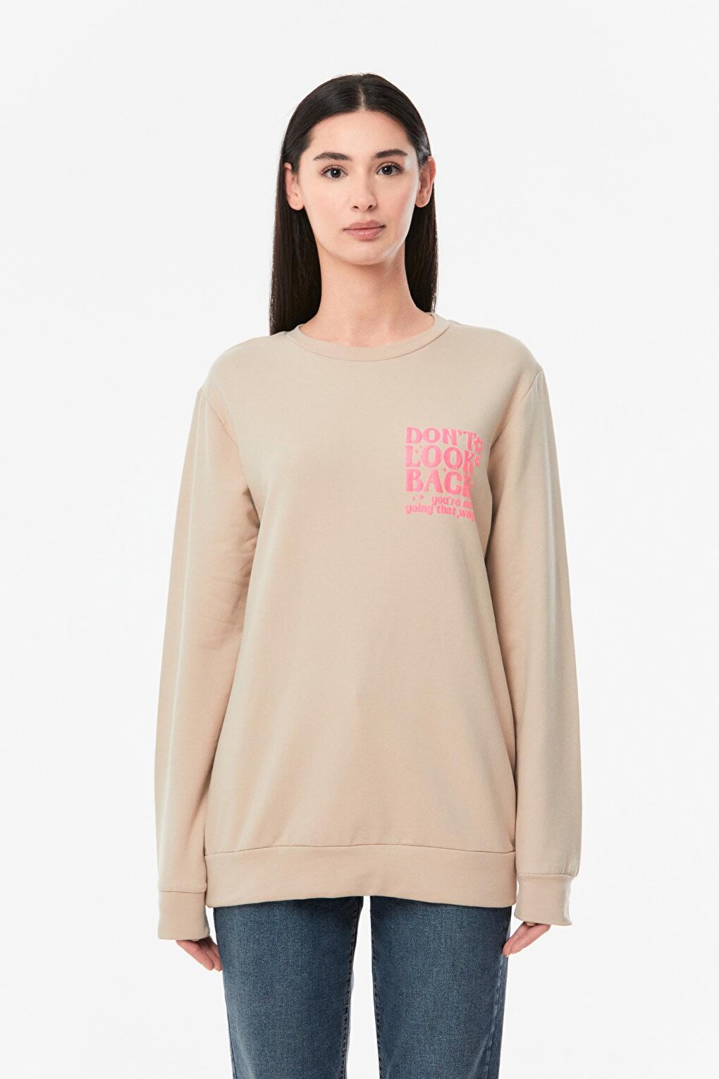 Printed Crew Neck Girl's Sweatshirt