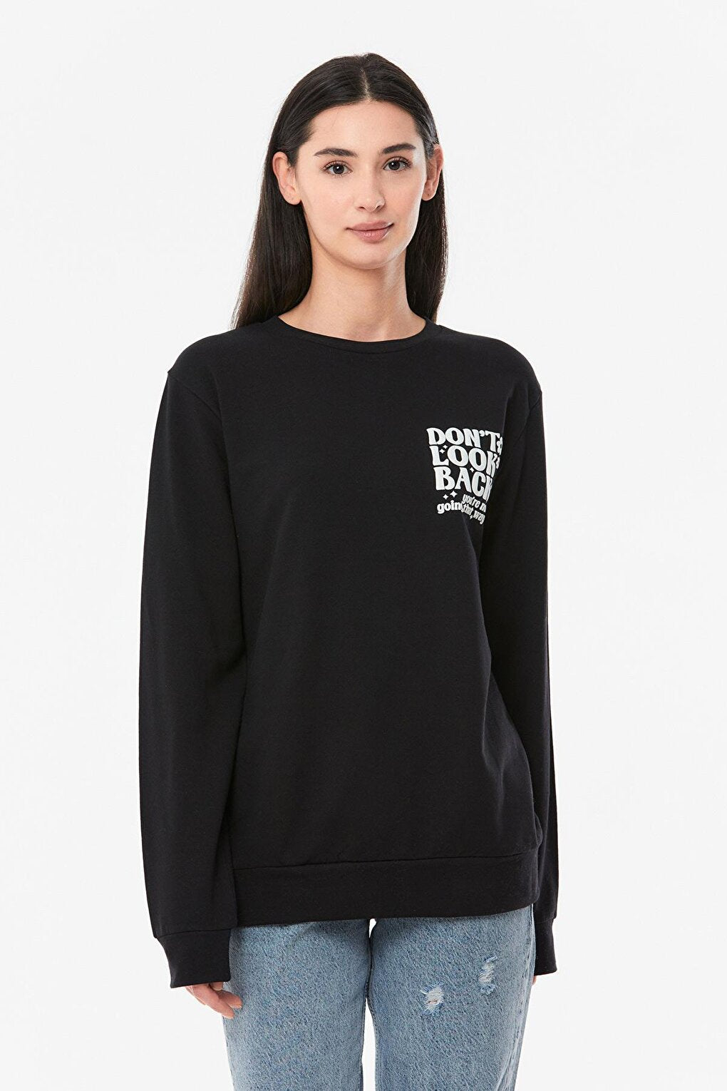 Printed Crew Neck Girl's Sweatshirt