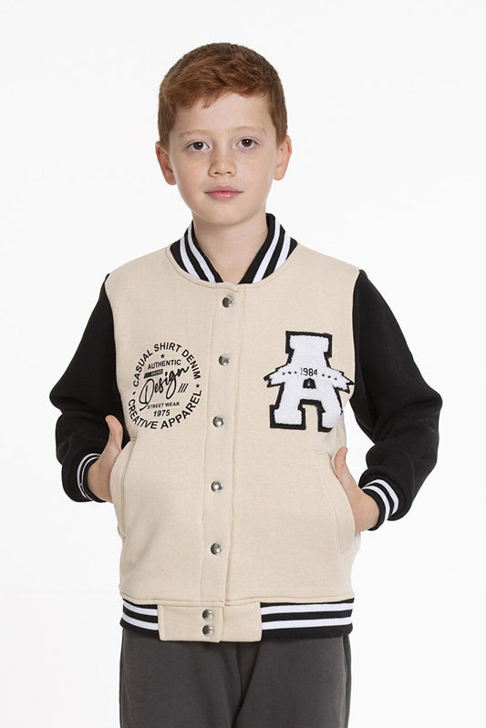 Boy's College Jacket Large A Printed Buttoned Snap Fastener Bomber Jacket AK2513110