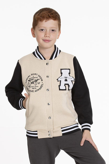 Boy's College Coat Large A Printed Buttoned Snap Fastener Bomber Jacket AK2513110