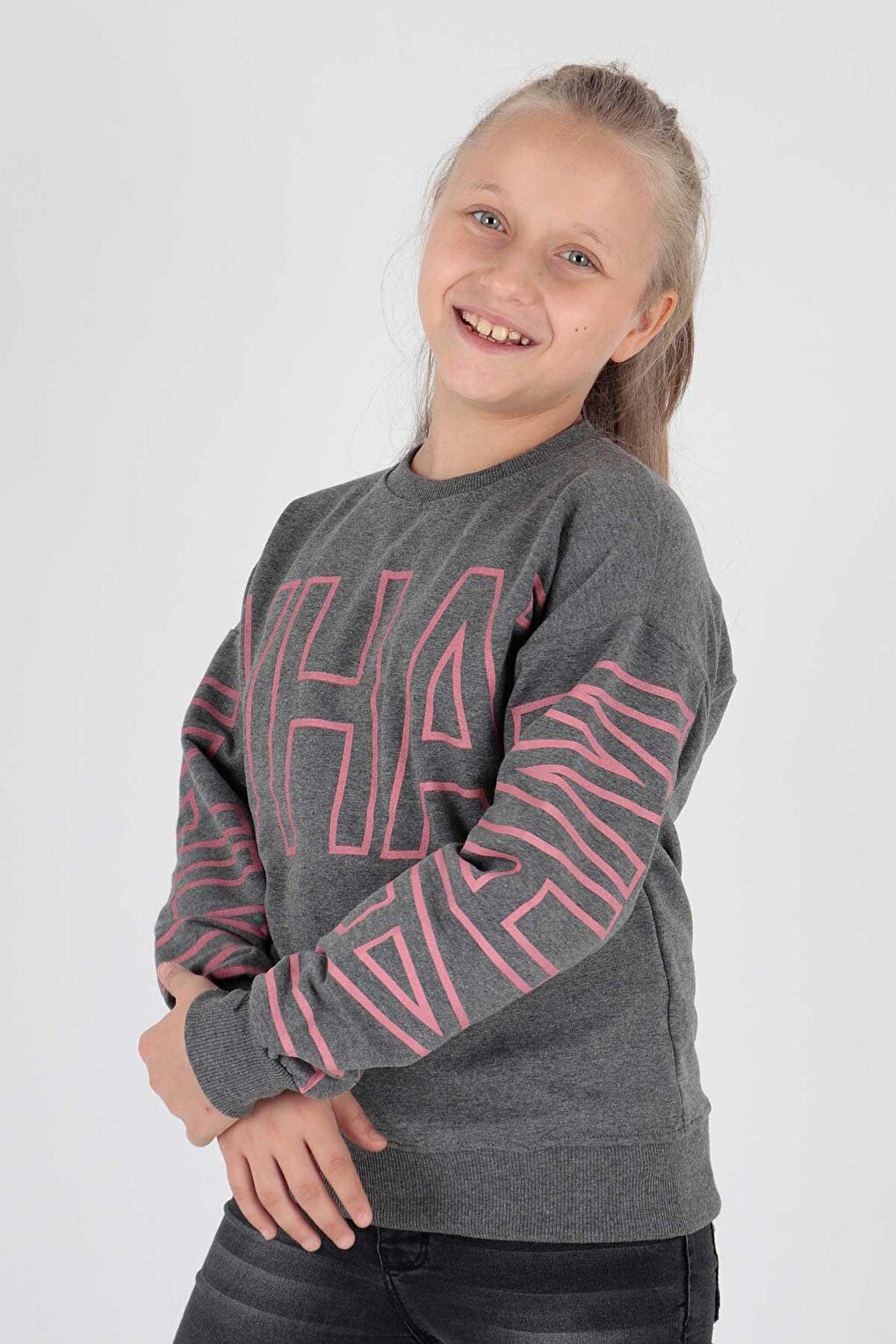 Kids Girl What Printed Sweat Long Sleeve Sweatshirt Cotton Ak15153