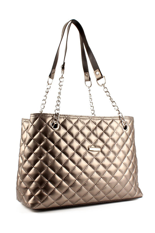 Women's Half Chain Strap Design Quilted Shoulder Bag (10553)