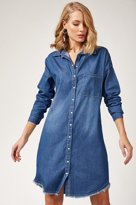 Women's Blue Skirt Tassel Pocket Jean Dress