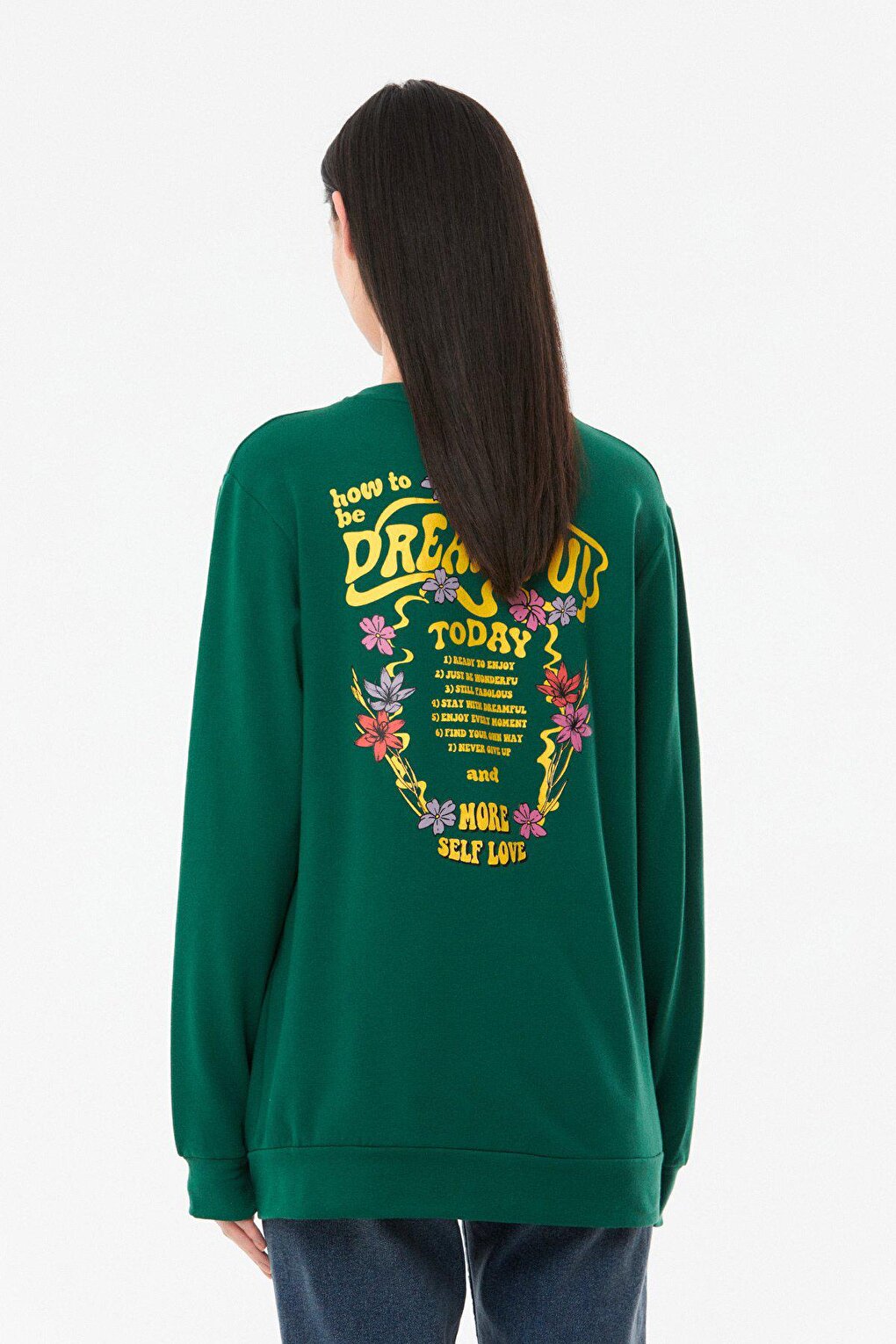 Text Printed Crew Neck Girl's Sweatshirt