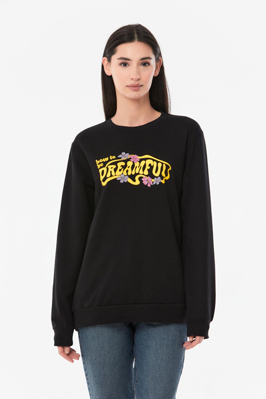 Text Printed Crew Neck Girl's Sweatshirt