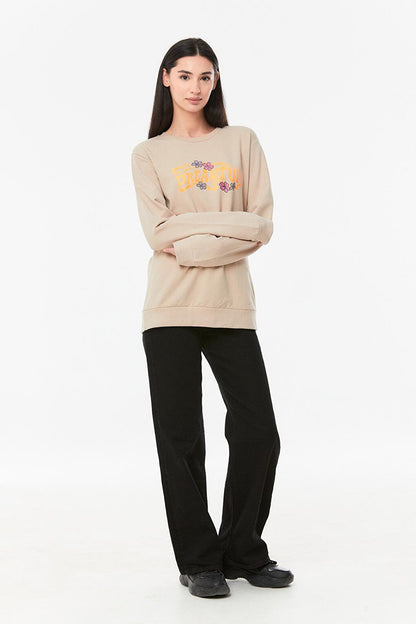 Text Printed Crew Neck Girl's Sweatshirt