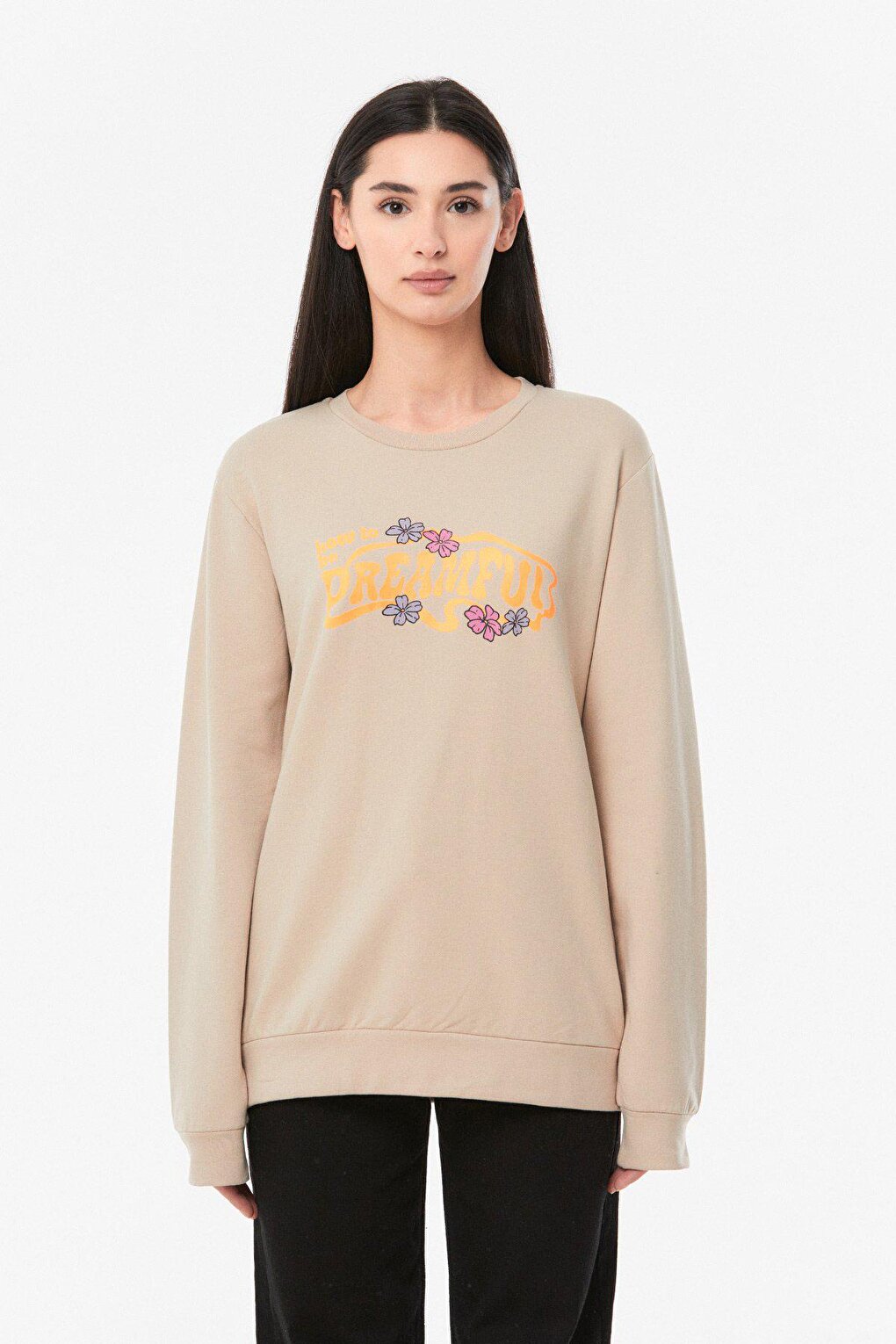 Text Printed Crew Neck Girl's Sweatshirt