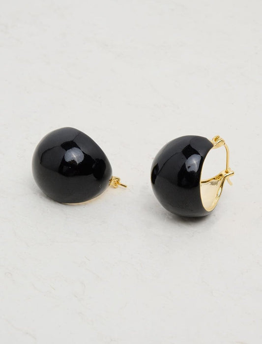 Black Clip Enamel Round Earrings