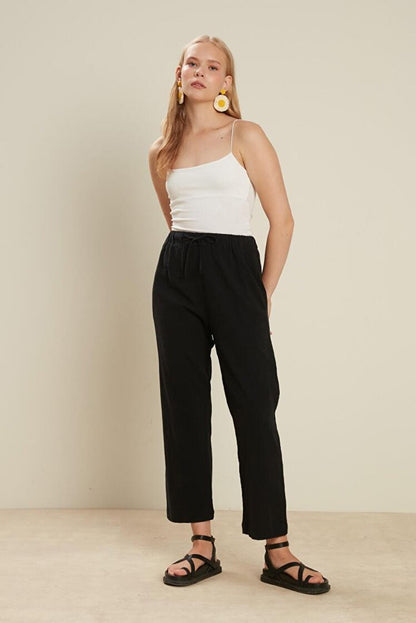 Cotton Crinkle Trousers Black