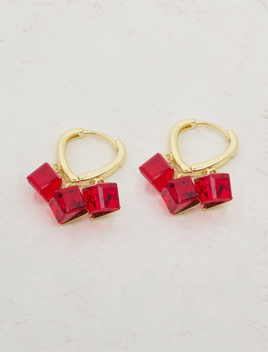 Red Glass Figured Hoop Earrings