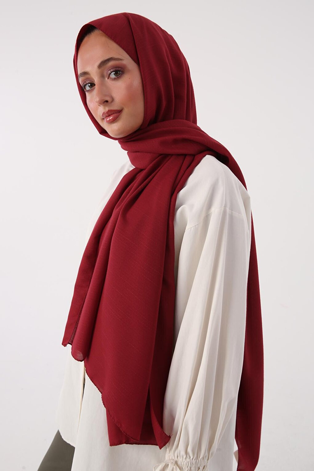 Claret Red Stripe Detailed Cotton Shawl