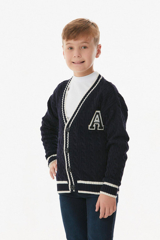 Braided Embroidered Boy's Knitwear Cardigan