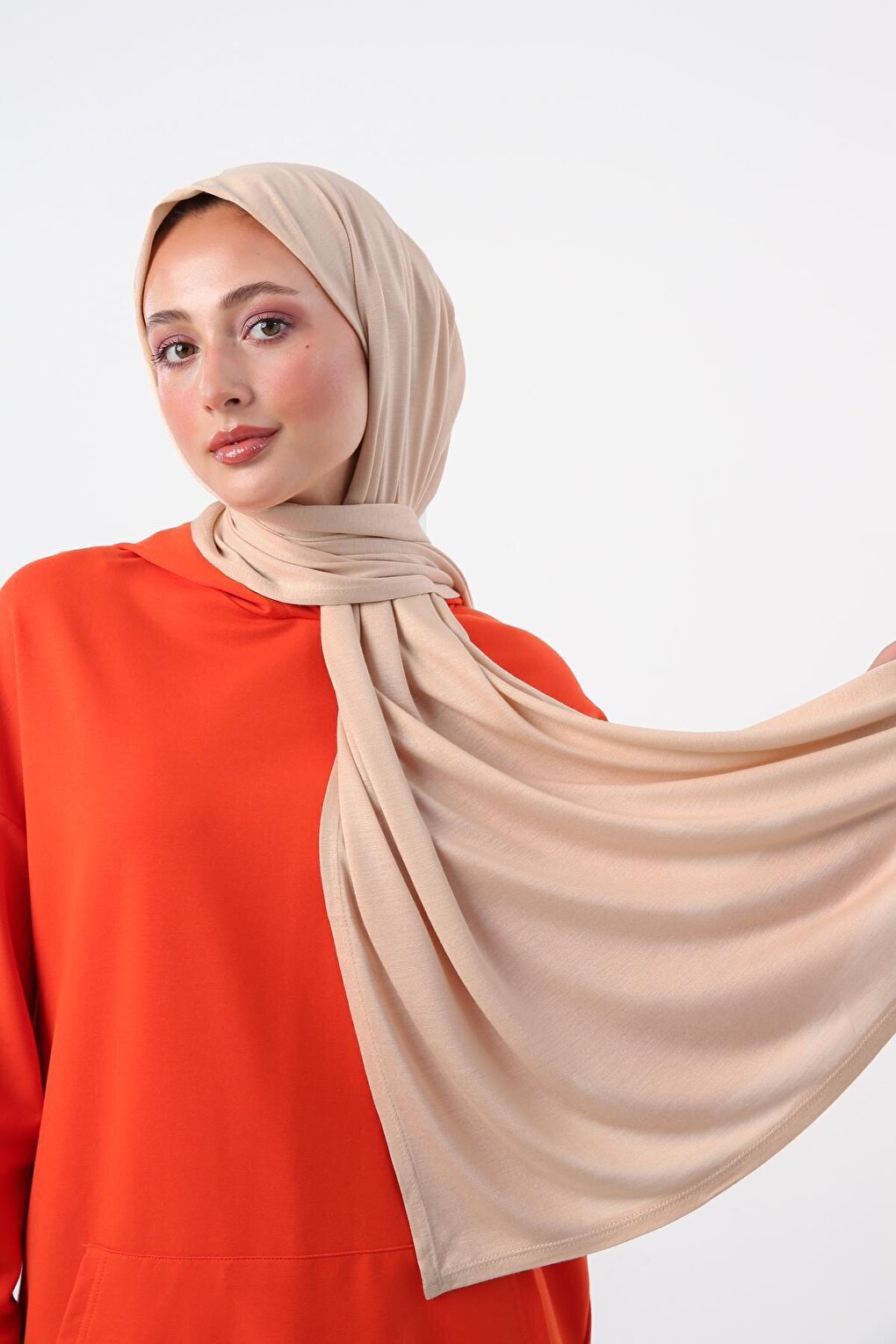 Beige Cotton Viscose Blend Combed Cotton Shawl