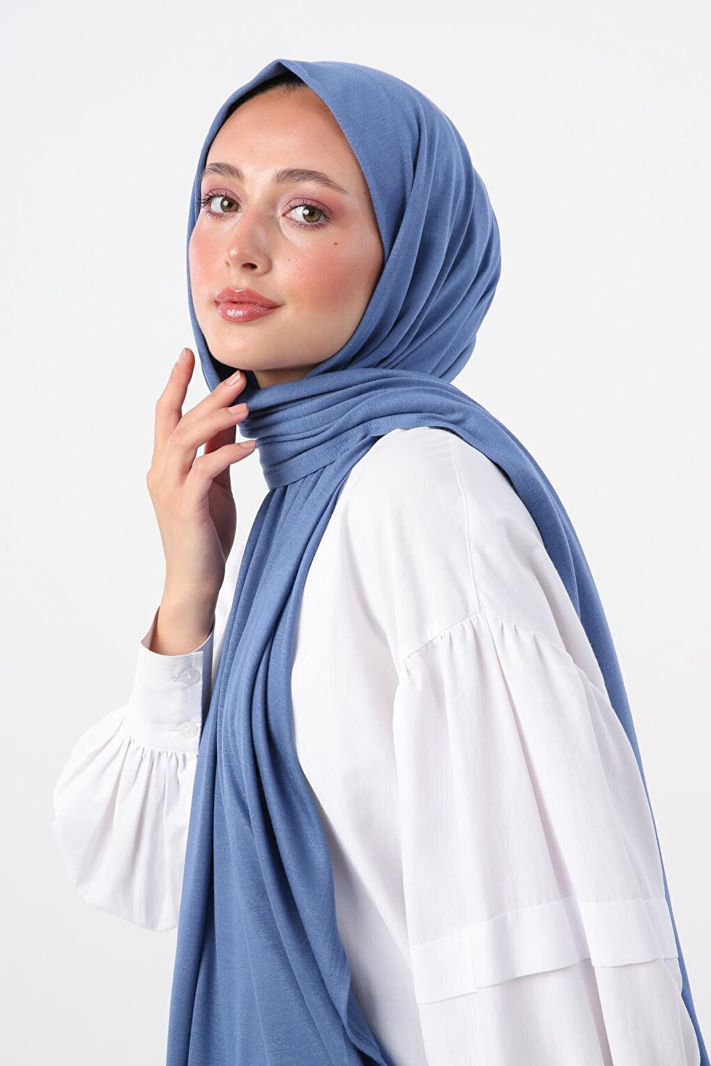 Blue Cotton Viscose Blend Combed Cotton Shawl