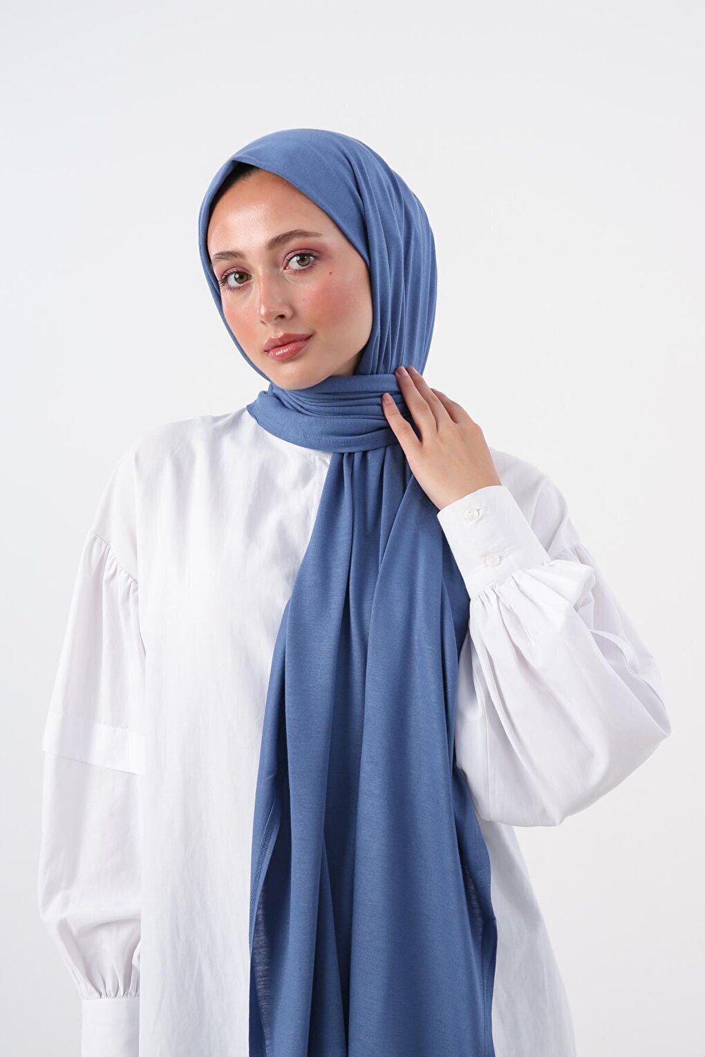 Blue Cotton Viscose Blend Combed Cotton Shawl