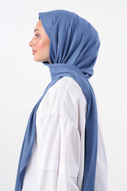 Blue Cotton Viscose Blend Combed Cotton Shawl